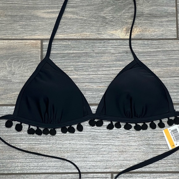 NWT Hula Honey Halter Pom Pom Bikini Swim Top Black Size Small - Picture 13 of 13